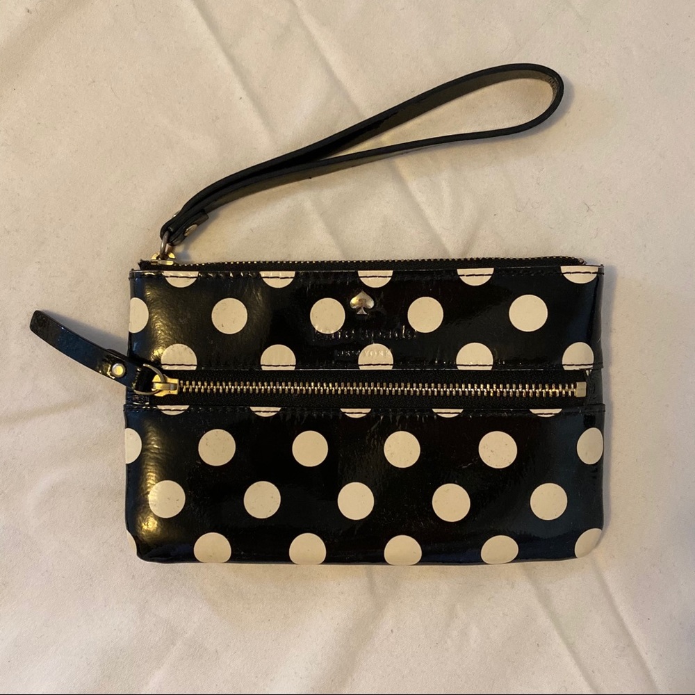 Kate Spade Patent Leather Polka Dot Wristlet EUC